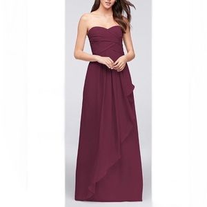 Strapless Crinkle Chiffon Cascade Skirt Dress